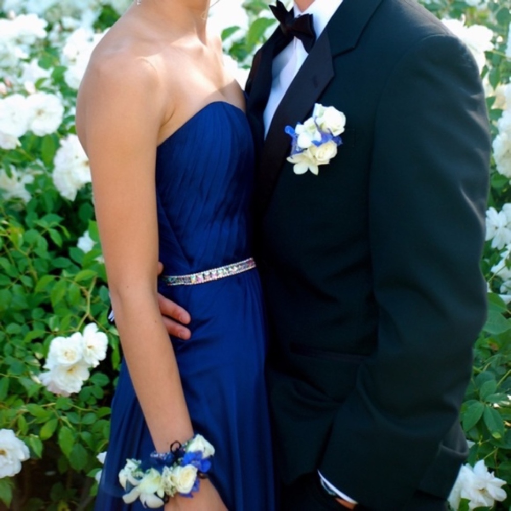 Navy Blue, Belted Formal Dress
